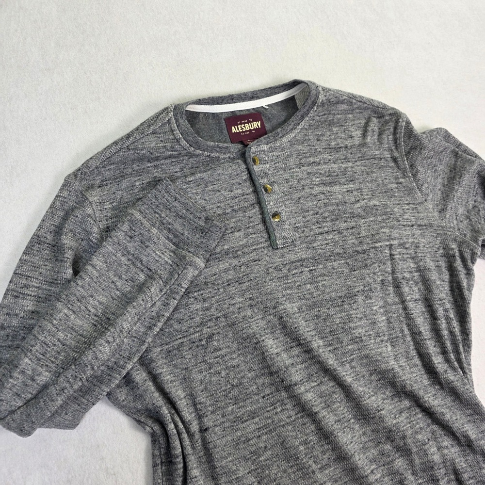 Alesbury Mens‎ XL Henley Shirt Long Sleeve Grey Marl 100% Cotton Slub Knit Top
